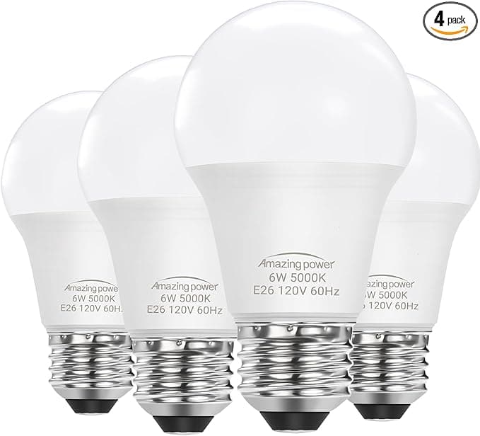 E26 LED Bulb, 40W Equivalent Medium Base Light Bulb, Non-Dimmable, Daylight White 5000K, 6W Bright White LED Bulbs for Home Lighting Lamp, 4-Pack