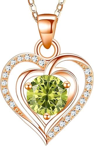 RIVIKO Heart Birthstone Pendant Necklace for Women 925 Sterling Silver Zirconia Necklaces Wedding Anniversary Birthday Mothers Day Jewelry Gifts For Her Mother Wife