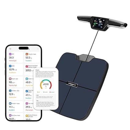 Smart Scale for Body Weight Multi-User Mobile App 8 Electrode Dual Frequency High Precision with BMI Body Fat Muscle Mass 56 Body Composition Indicators for Athletes Fitness Enthusiasts (Dark Black)