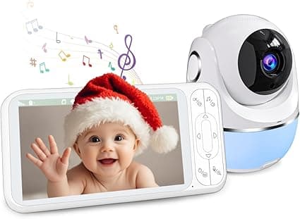 1080P 5'' Baby Monitor with 32 Hours 5000mAh Battery, Pan Tilt 4X Zoom Video Baby Monitor with Camera and Audio, Night Vision, VOX, 2-Way Talk, 8 Lullabies,1200ft Range No WiFi