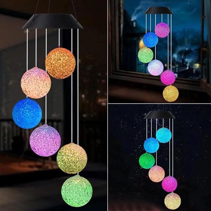 Wind Chime Outside Color Changing Ball Wind Chimes, LED Mobile Solar Lamp for Mom Grandma Waterproof Outdoor Solar Lights for Garden Patio Party Yard.
