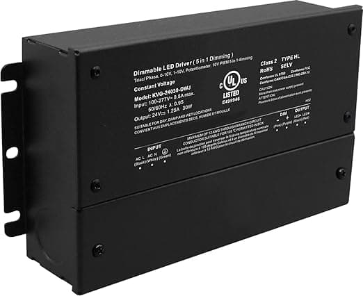 24V 30W Dimmable LED Driver, Power Supply for ELV, TRIAC Dimmer, AC to DC Transformer for LED Lighting, UL Listed, Class 2
