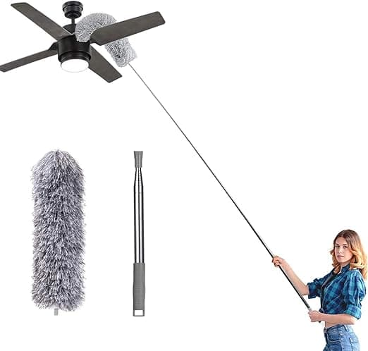 Microfiber Feather Duster, Extendable Cobweb Duster with 100 inches Extension Pole, Bendable & Washable & Lightweight Dusters for Cleaning Ceiling Fan, High Ceiling, Blinds, Webster, Furniture & Cars