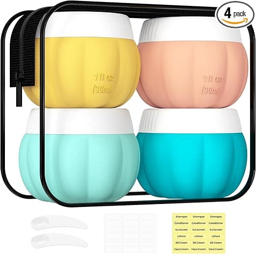 Redfly Travel Containers for Toiletries, TSA Approved Travel Size Containers, Silicone Jars for Creams, Leak-proof Essentials with Lid for Cosmetic