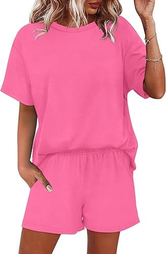 WIHOLL Pajamas Sets for Women 2 Piece Lounge Matching Short Sleeve Tops Shorts Pants with Pocket Clothing
