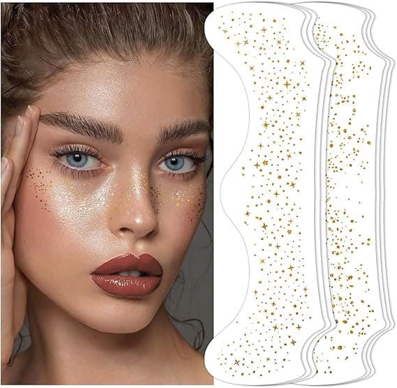 24 PCS Glitter Freckles Face Tattoos Face Glitter Makeup Speckles Patches, Halloween Tattoos Cosplay Party Makeup Accessories for Women Girl, Cosmetic Glitter for Face