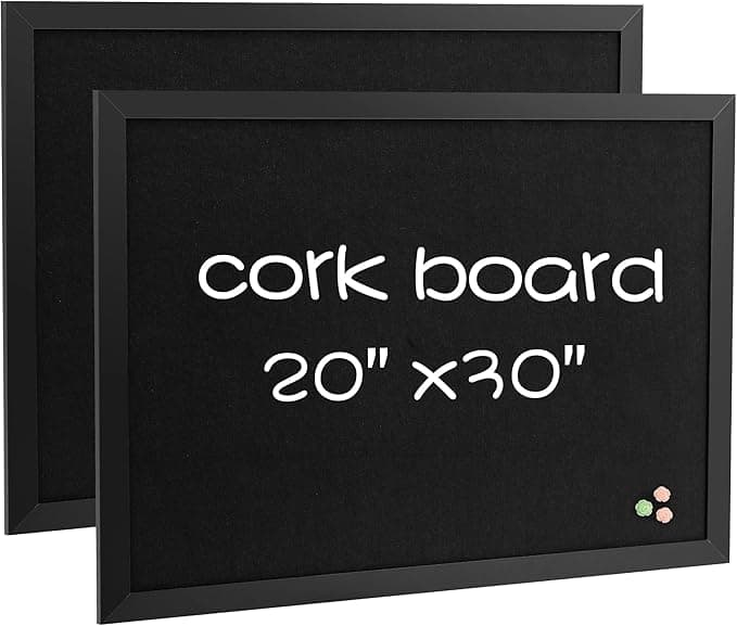 Board2by 2-Pack Farmhouse Linen Cork Bulletin Board, Black Frame 30" x 20" Corkboard, Office Board for Wall Decor, Wall Mounted Pin Board Picture Board with 40 Pushpins for School, Home & Office