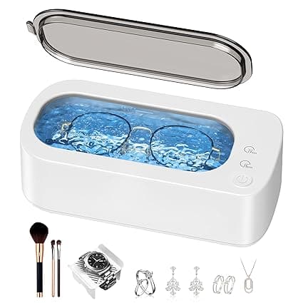 Ultrasonic Jewelry Cleaner Machine: 48KHz Ultra Sonic Cleaner for Jewelry,Eyeglass,Rings,Watch Band,Dentures,with Dual Cleaning Modes,350ML 304 Stainless Steel Tank,Gift for Wife,Mom,Daughter