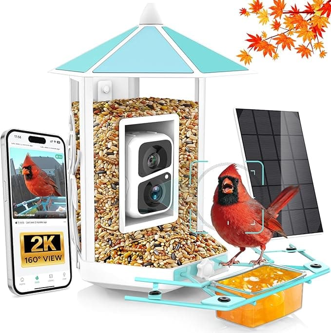 Bird Feeder with Camera - Heavy Duty Metal Smart Camera Bird Feeder Solar Powered, 2K HD Live Stream for Backyard Weatherproof, AI Identification, 2.4Lb Large Capacity, 5MP Photos