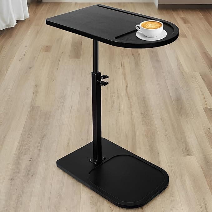 Side Table Sofa Tray Adjustable 360 Swivel TV Tray with Phone Tablet Slot C-Shaped End Table for Bed Living Room Office Black